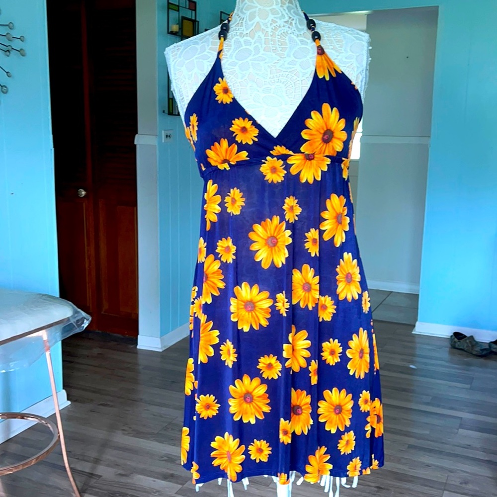5th & Love blue yellow floral halter dress